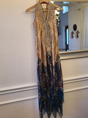 Shehla Chatoor Formal Evening Wear in Gold and Teal